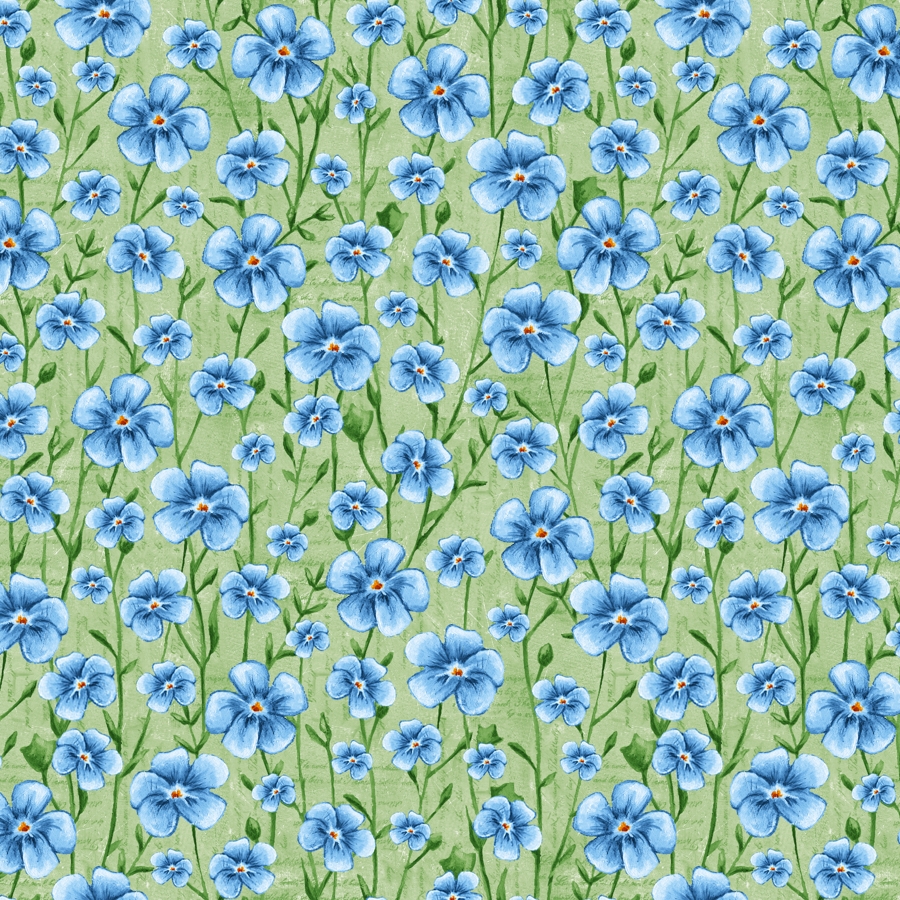 Blå blomster på grønn eng
