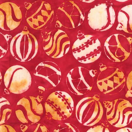 Batikk Julekuler i gyldent på rød bunn