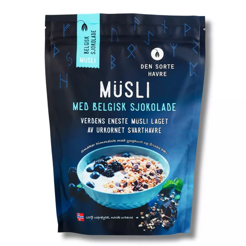 Müsli med Belgisk sjokolade Den sorte havre