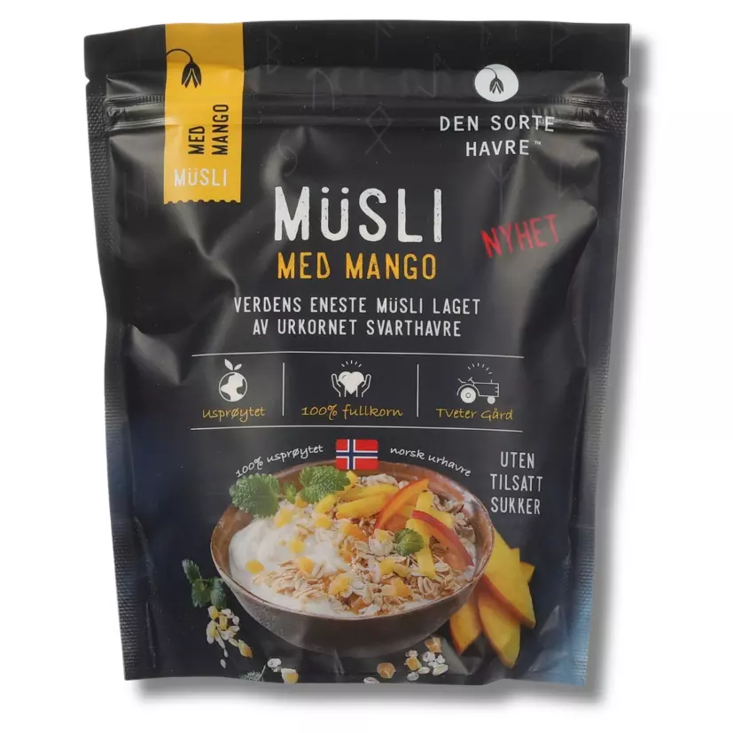 Müsli med mango Den sorte havre