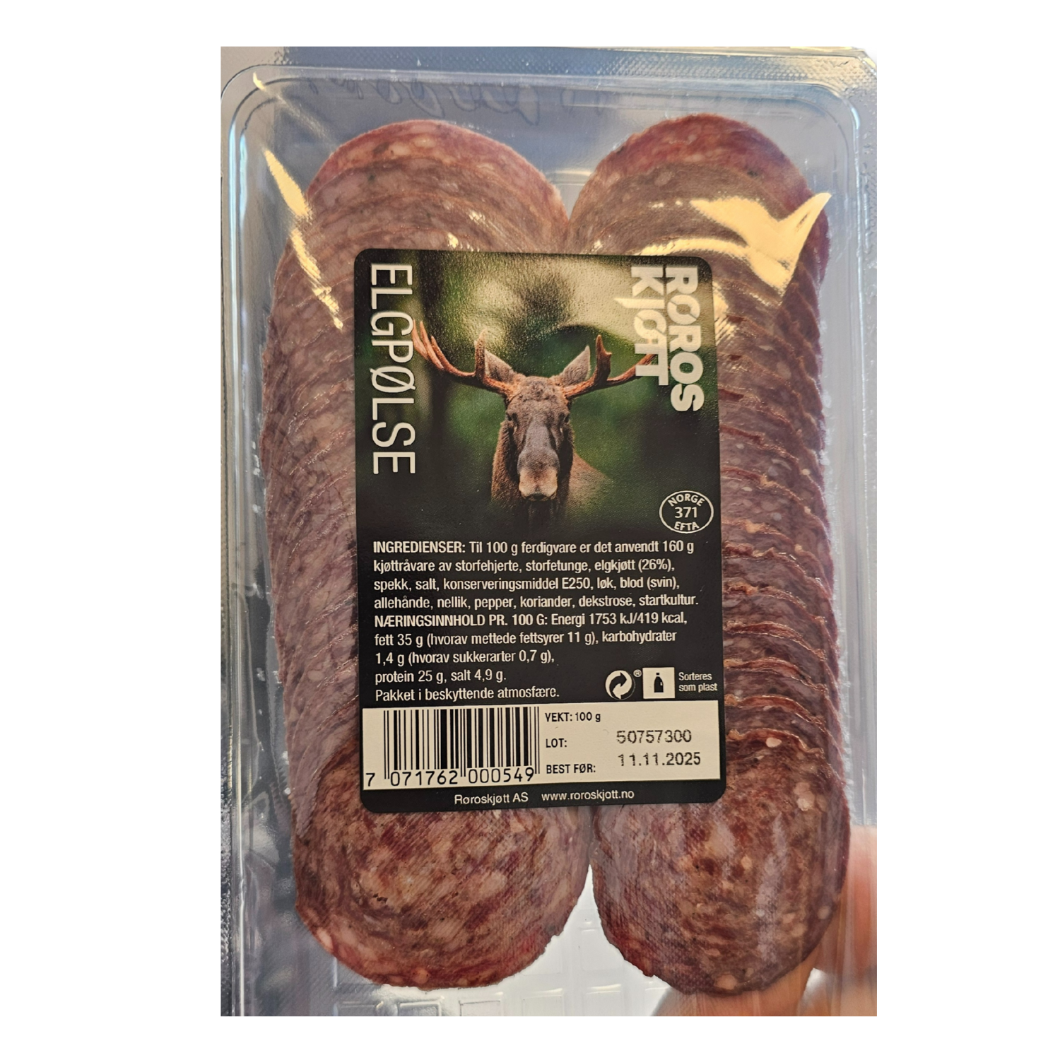 Elgpølse oppskåret