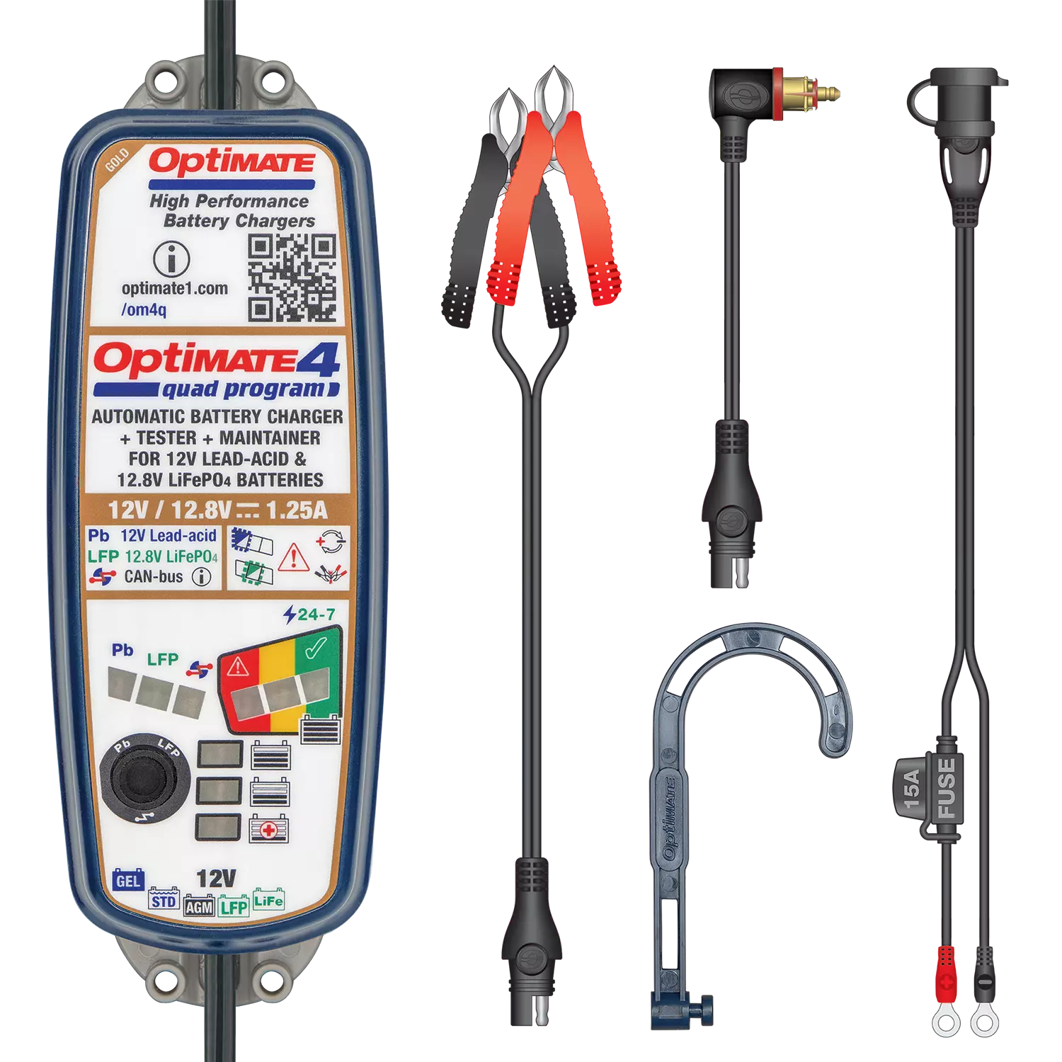 Optimate 4 Quad Premium Batterilader 12V 1A Canbus/Syre/Lithium