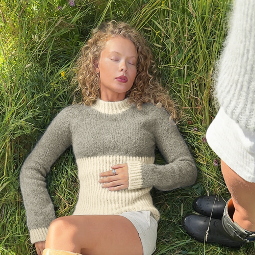 Garnpakke - Vollan genser Anne Marie edition (smalt erme) - str S/M - grått/natur