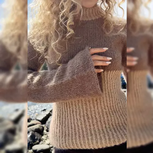 Garnpakke - Vollan genser Anne Marie edition (smalt erme) - str S/M - Brun/beige