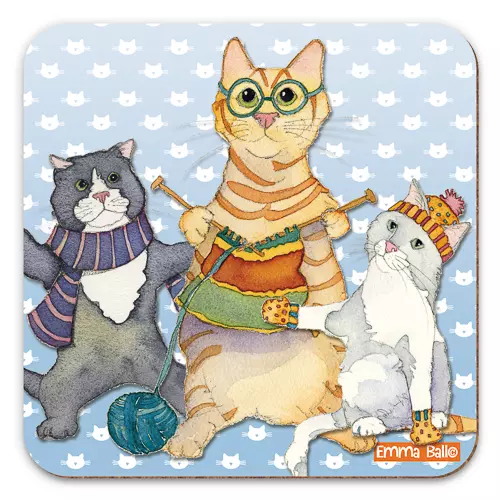 Emma Ball - Coaster - glassbrikke - Knitting cat