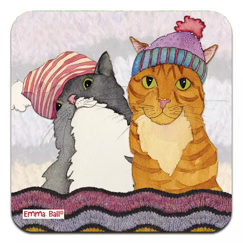 Emma Ball - Coaster - glassbrikke - Two cats in hats