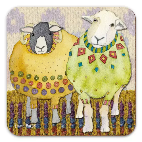 Emma Ball - Coaster - glassbrikke - Two sheep in sweaters
