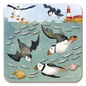 Emma Ball - Coaster - glassbrikke - Diving Puffins