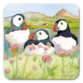 Emma Ball - Coaster - glassbrikke - Sea thrift Puffins