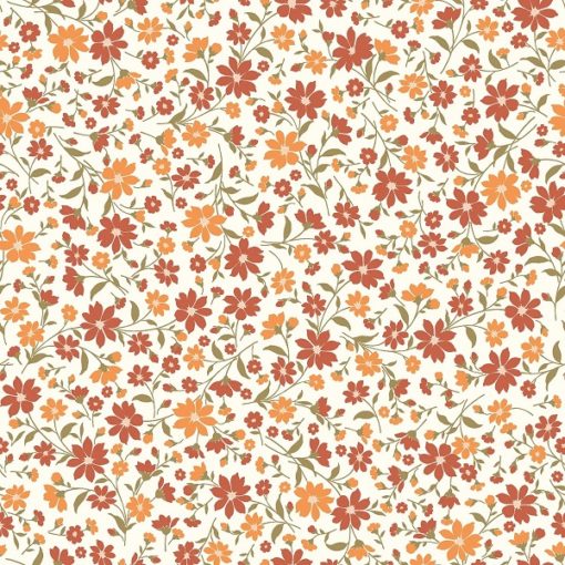 Balslöw poplin 145cm røde/oransje blomster