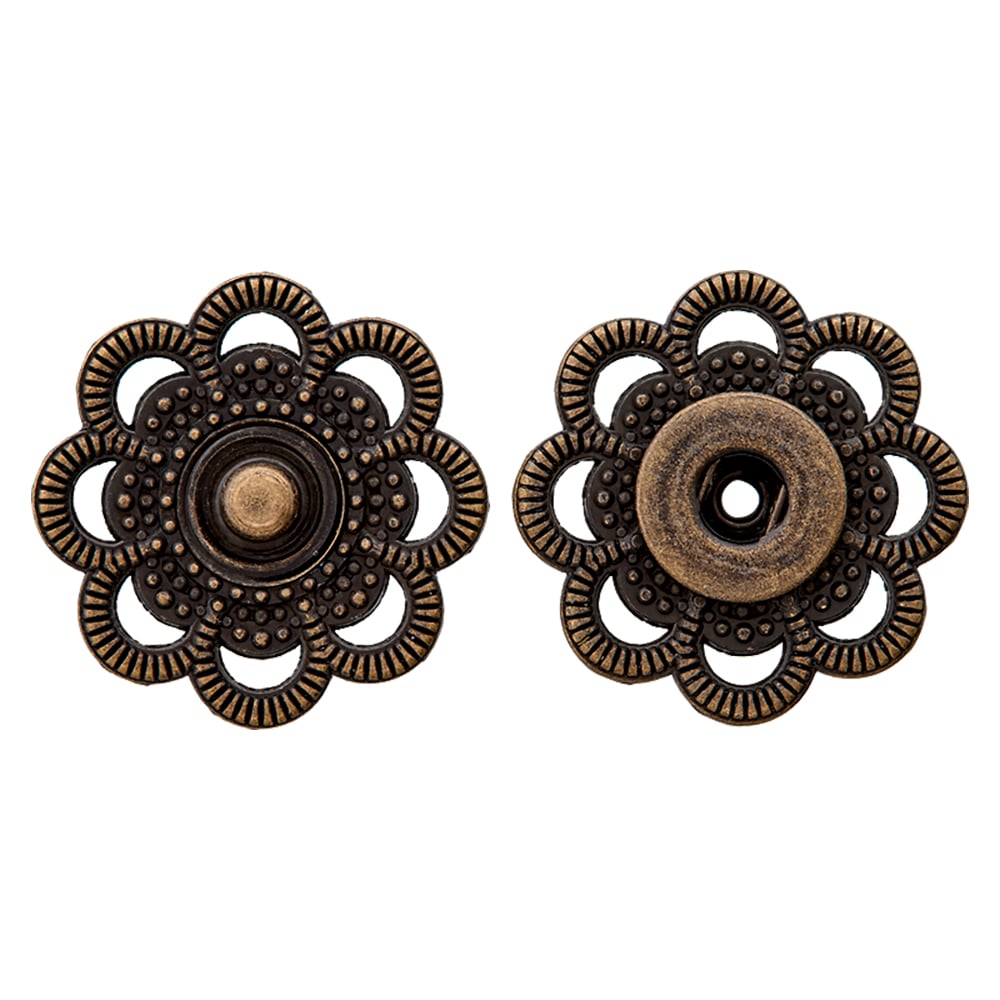 Trykknapp blomst 28mm Antikk messing