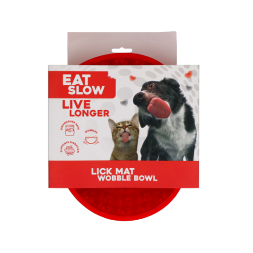 Eat Slow Live Longer Lick Mat Wobbler Bowl Rød