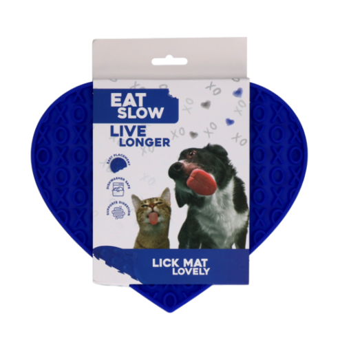 Eat Slow Live Longer Lick Mat Lovely Heart Blå