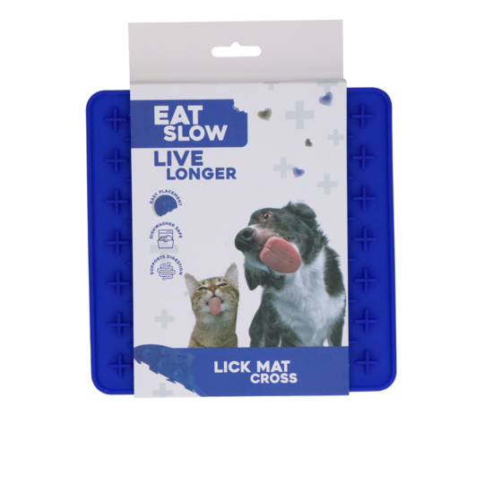 Eat Slow Live Longer Lick Mat Cross Blå