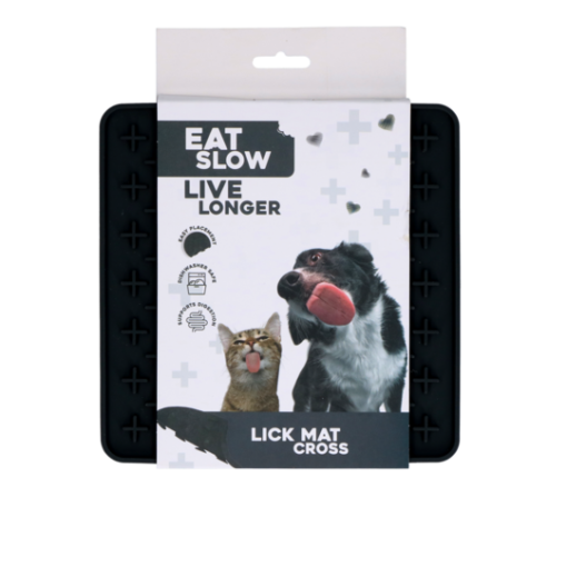 Eat Slow Live Longer Lick Mat Cross Grå