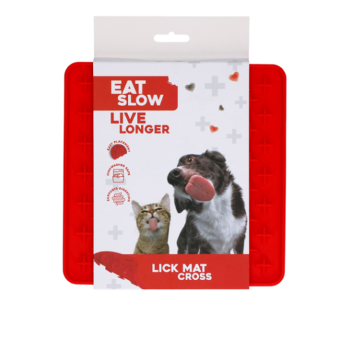 Eat Slow Live Longer Lick Mat Cross Rød