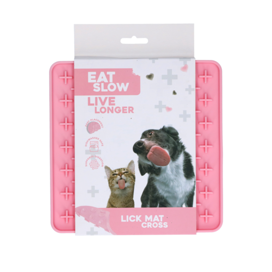 Eat Slow Live Longer Lick Mat Cross Rosa