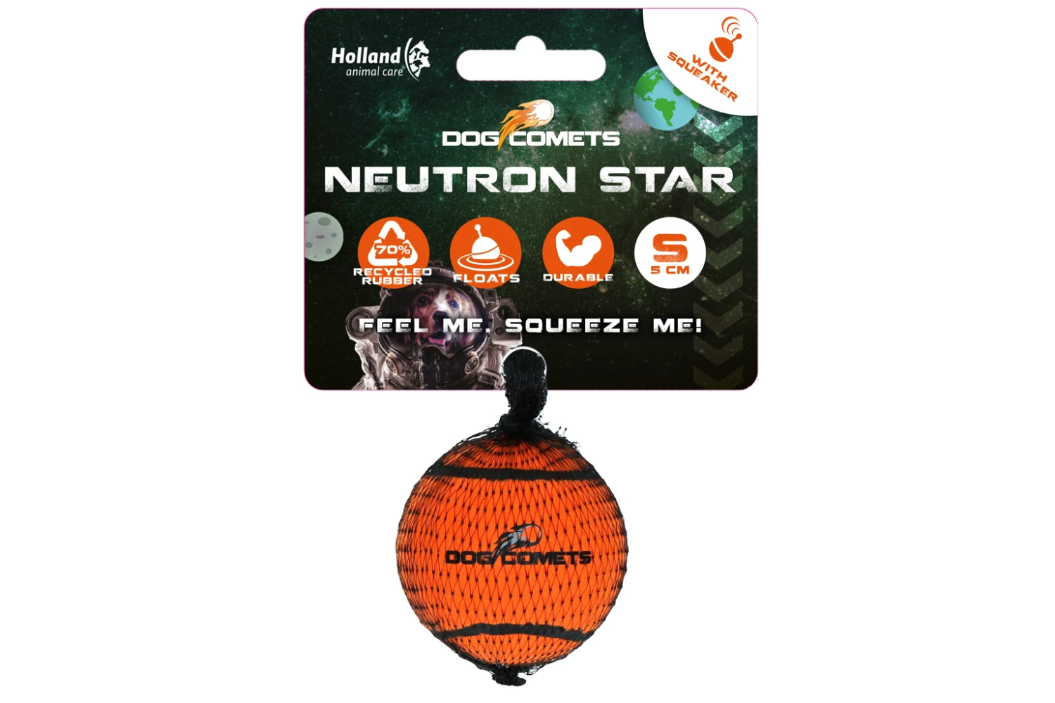 Dog Comets Neutron Star w/Squeaker 1pk S Oransje