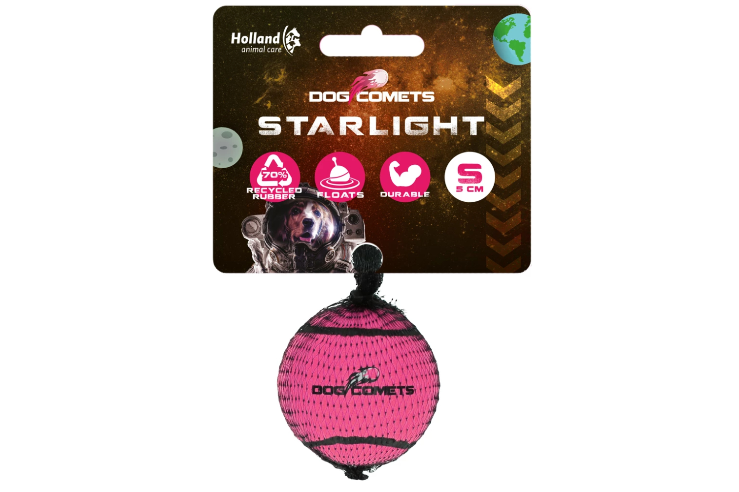 Dog Comets Starlight Tennis Ball 1pk S Rosa