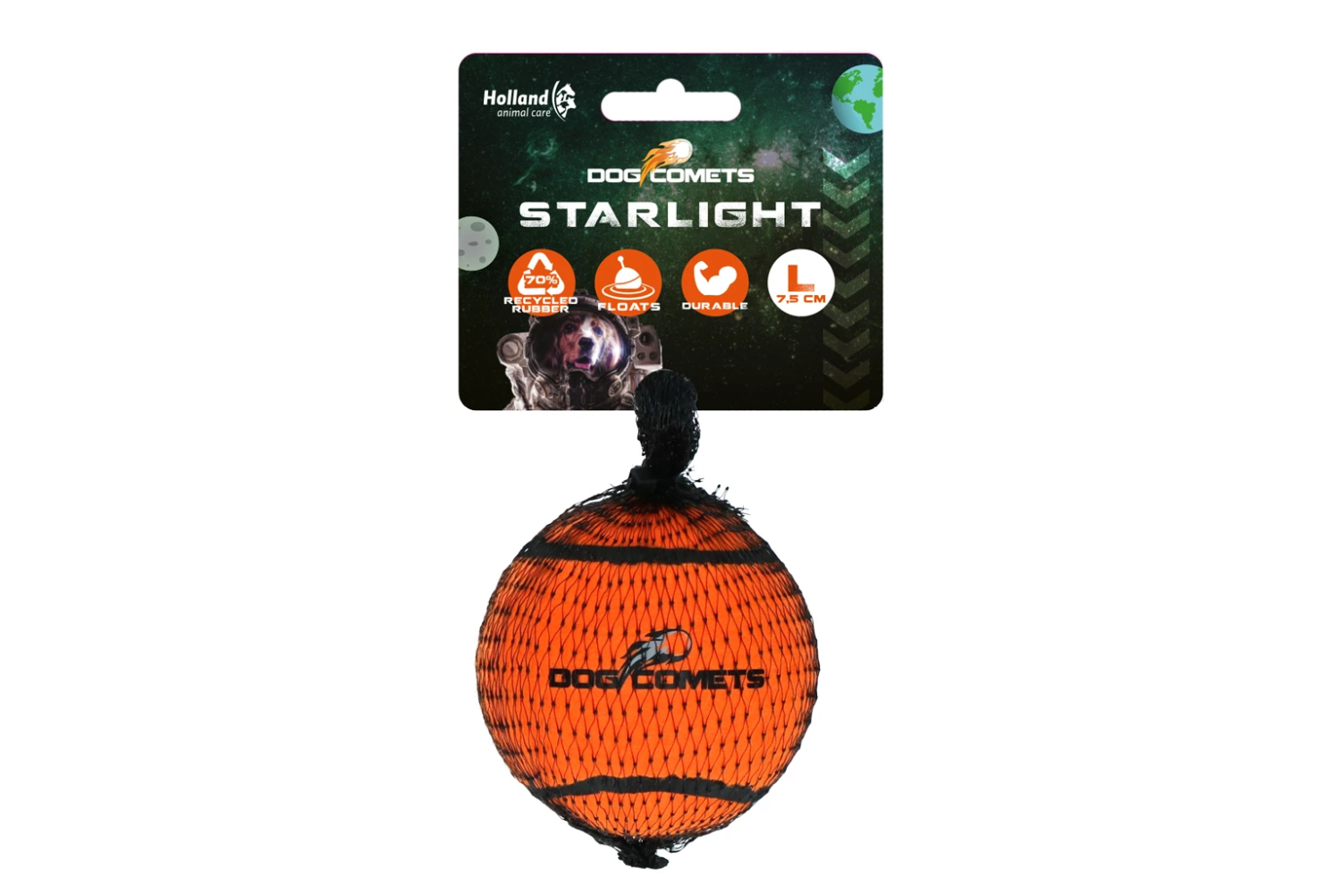 Dog Comets Starlight Tennis Ball 1pk L Oransje