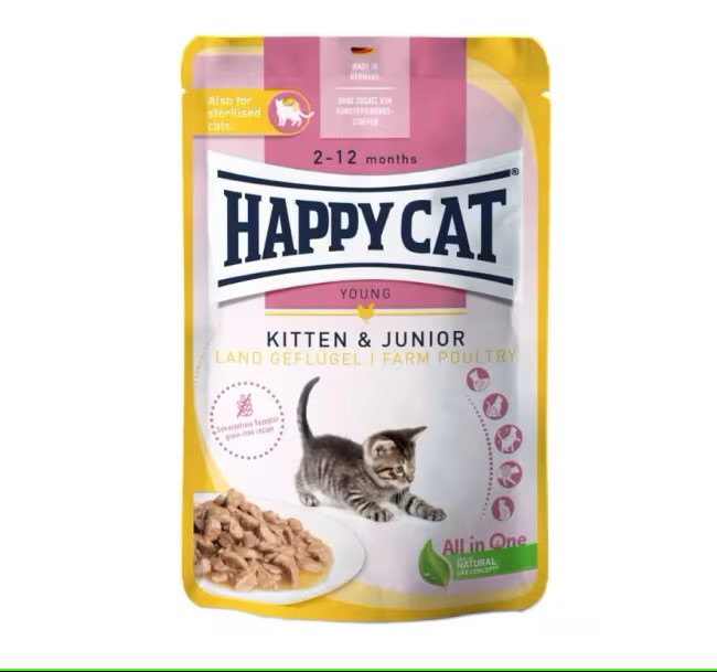 Happy Cat Pouches Kitten & Junior m/Fugl, 85g