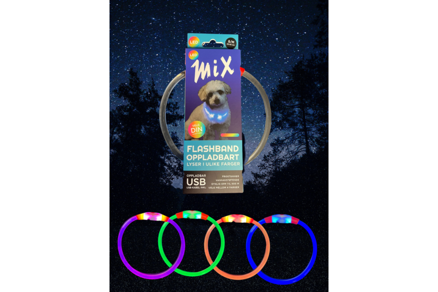 Mix LED Lysehalsbånd  S/M