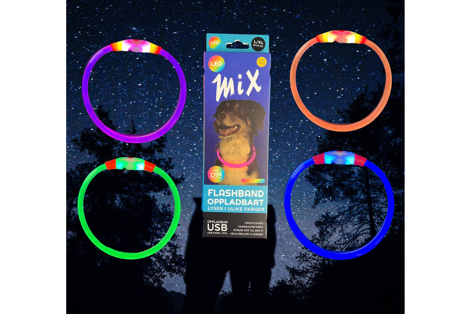 Mix LED Lysehalsbånd  L/XL