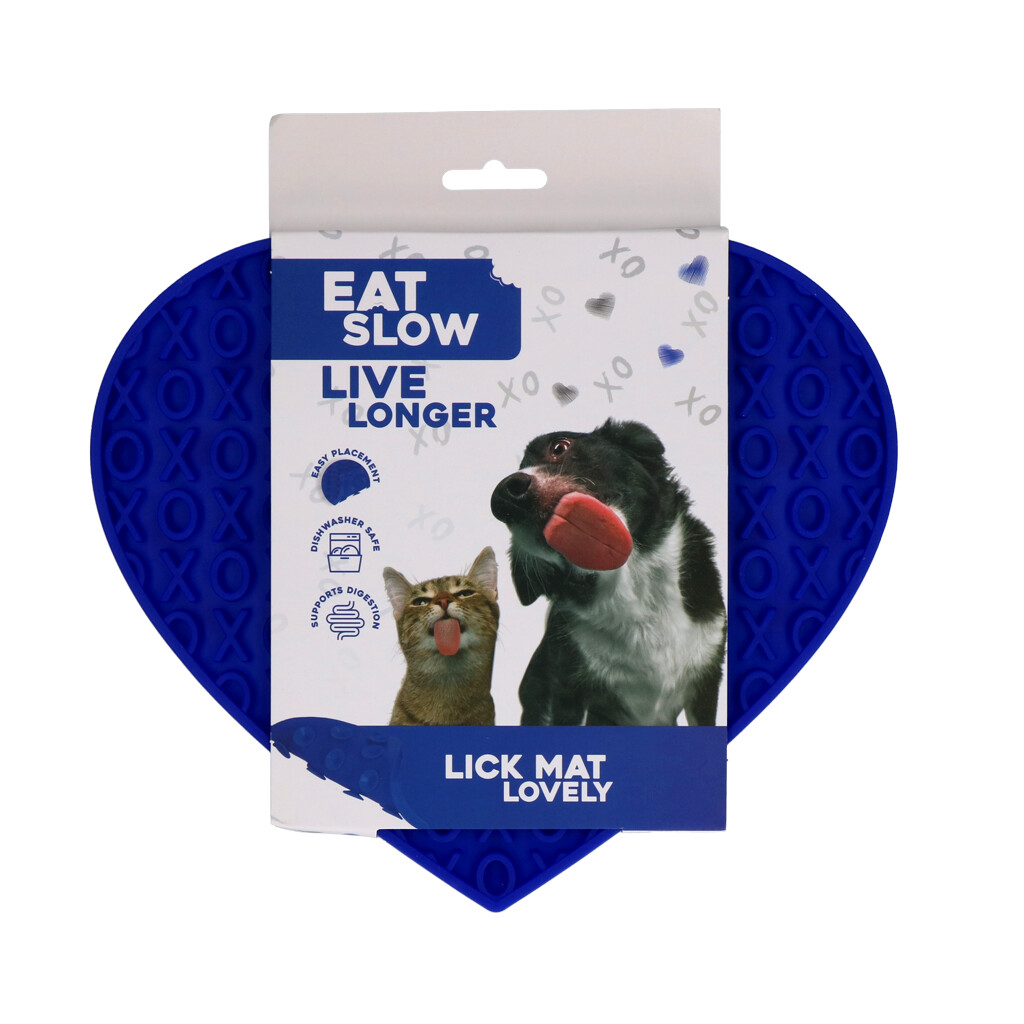 Eat Slow Live Longer Lick Mat Lovely Heart Blå