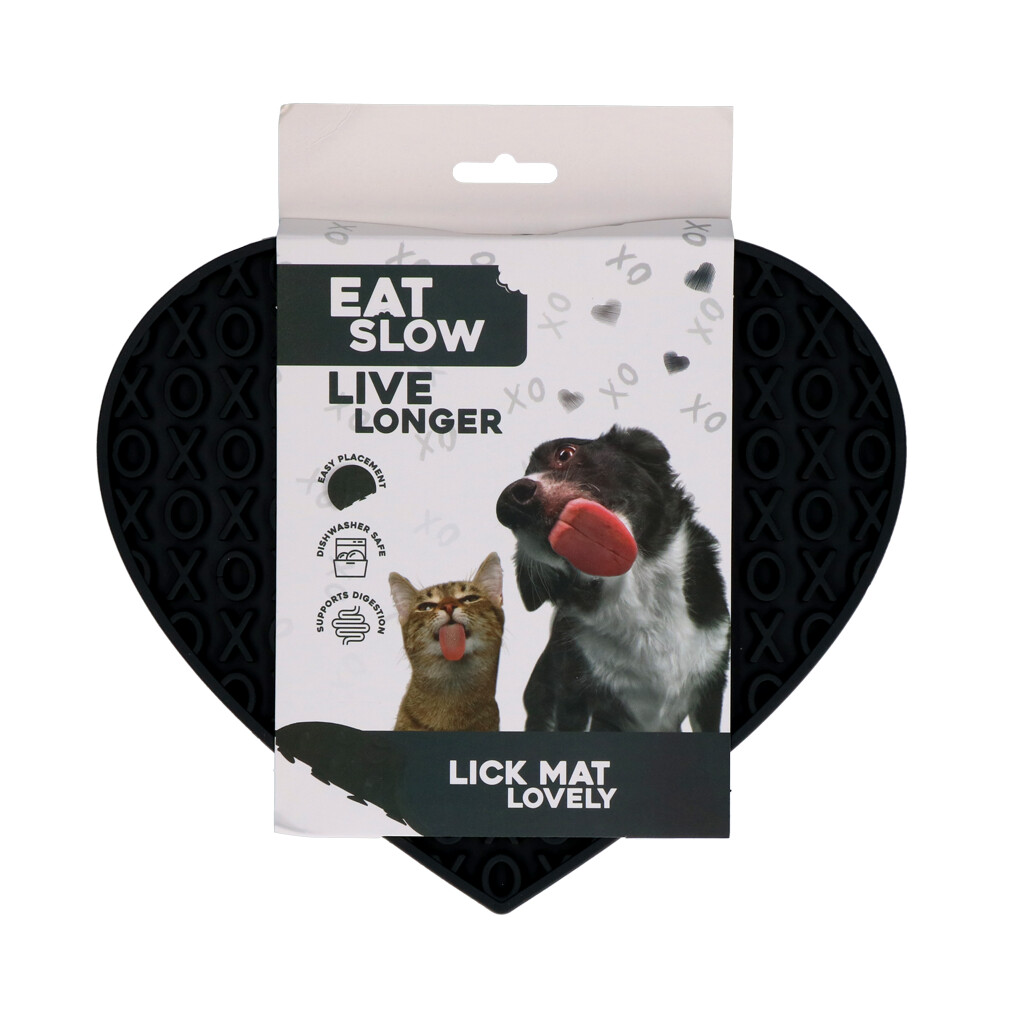 Eat Slow Live Longer Lick Mat Lovely Heart Grå