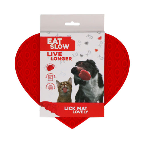 Eat Slow Live Longer Lick Mat Lovely Heart Rød