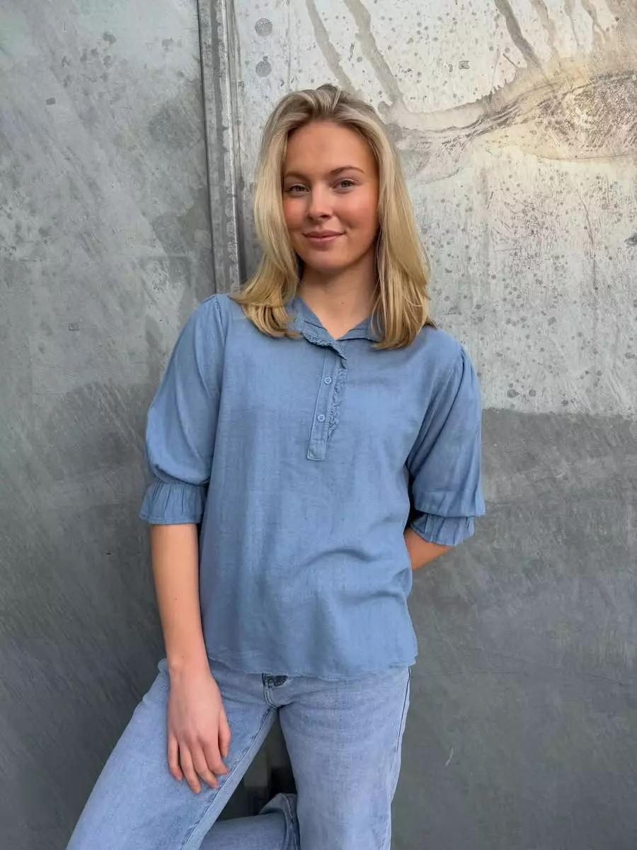 Massimo Bluse lin/bomull jeansblå