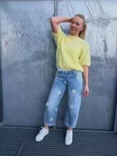 Massimo Jeans med blomsterbroderi