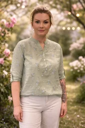 Massimo bomullsbluse blomstret grønn