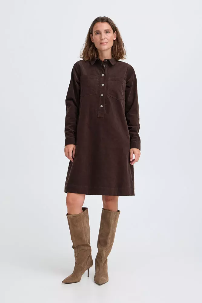 Pulz Sally kjole babycord brun
