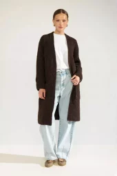 Nümph Nuzindi lang cardigan, mørk brun