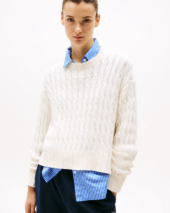 Cable Knit Crew Neck Jumper - Ivory