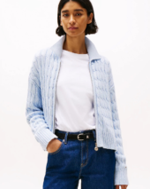 Cable Knit Zip-Thru Boxy Cardigan - Blue