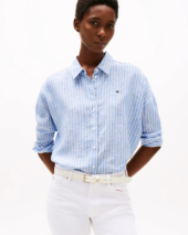Loose Linen 3-4 Sleeve Shirt - Blue