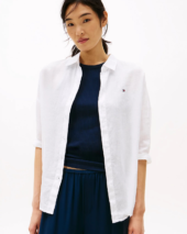Loose Linen 3-4 Sleeve Shirt - White