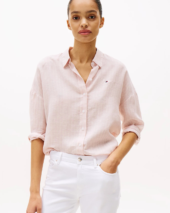 Loose Linen 3-4 Sleeve Shirt - Pink