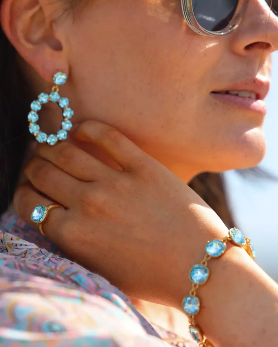 Camilla Crystal Earrings - Ocean Blue