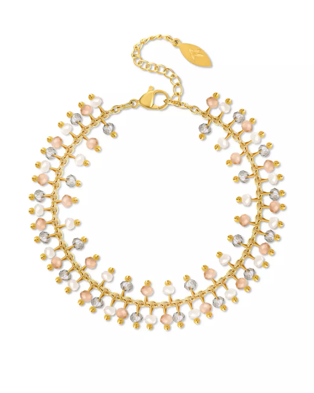 Double Bead Bracelet - Peach/White