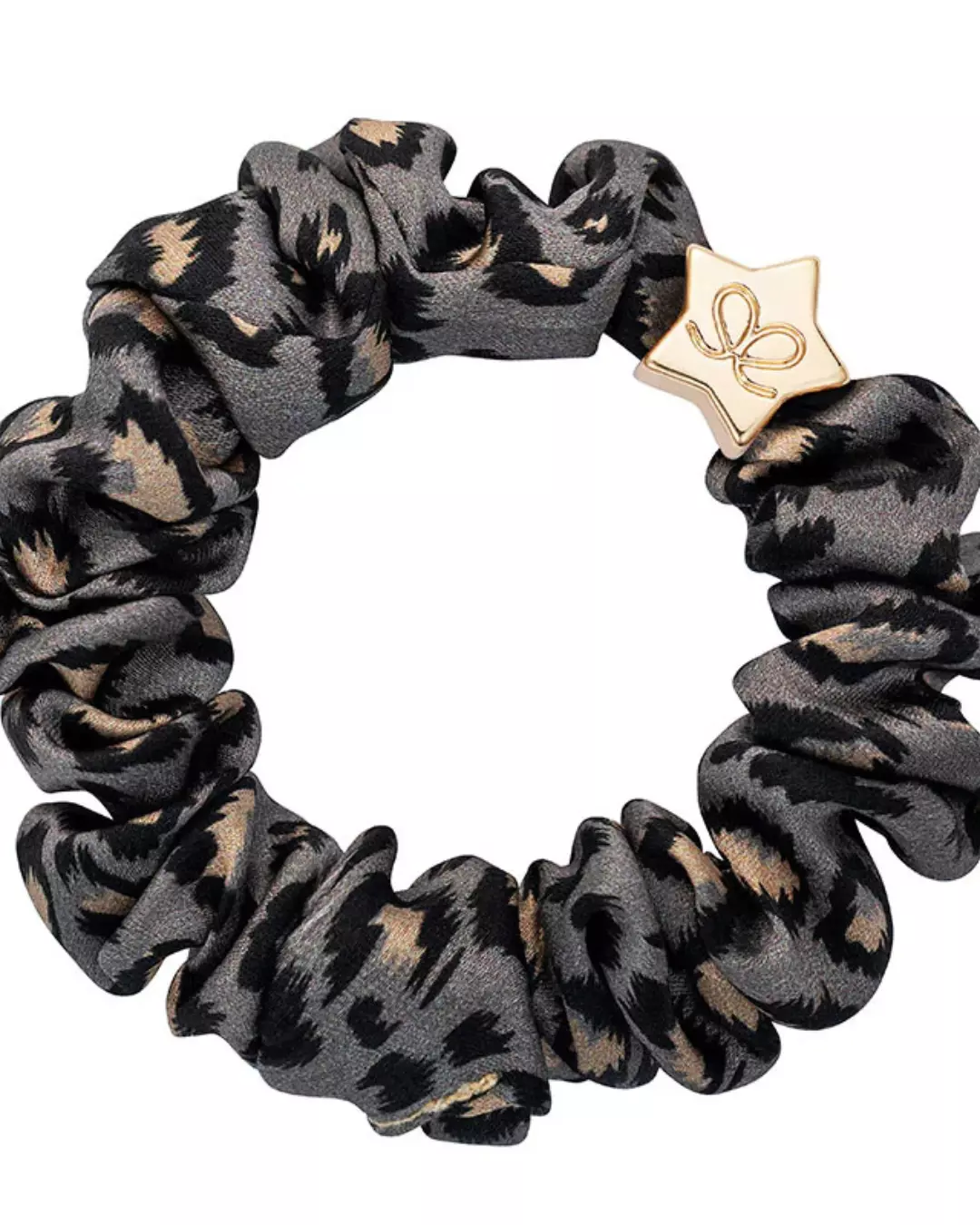 Gold Star Silk Scruchie - Grey Leopard