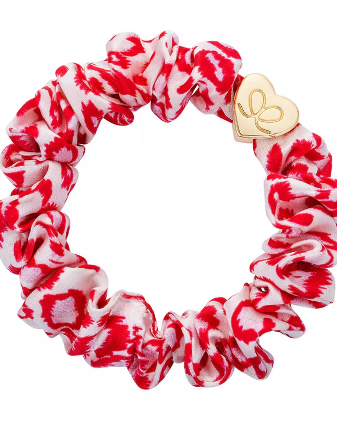 Gold Heart Silk Scruchie - Red Leopard