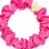 Gold Heart Silk Scrunchie - Bubbelgum Pink