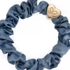 Gold Heart Silk Scrunchie - Denim