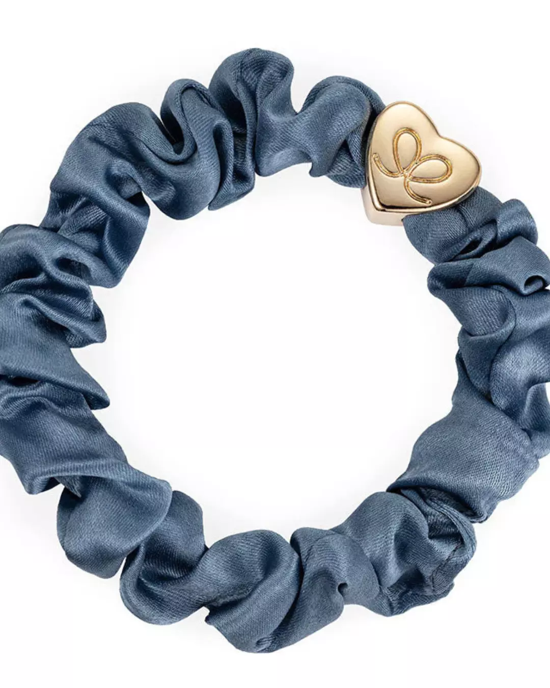 Gold Heart Silk Scrunchie - Denim