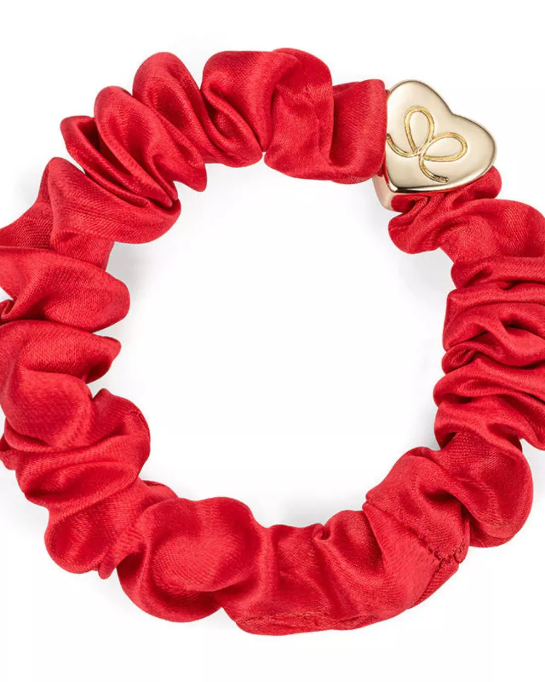 Gold Heart Silk Scrunchie - Chili Red
