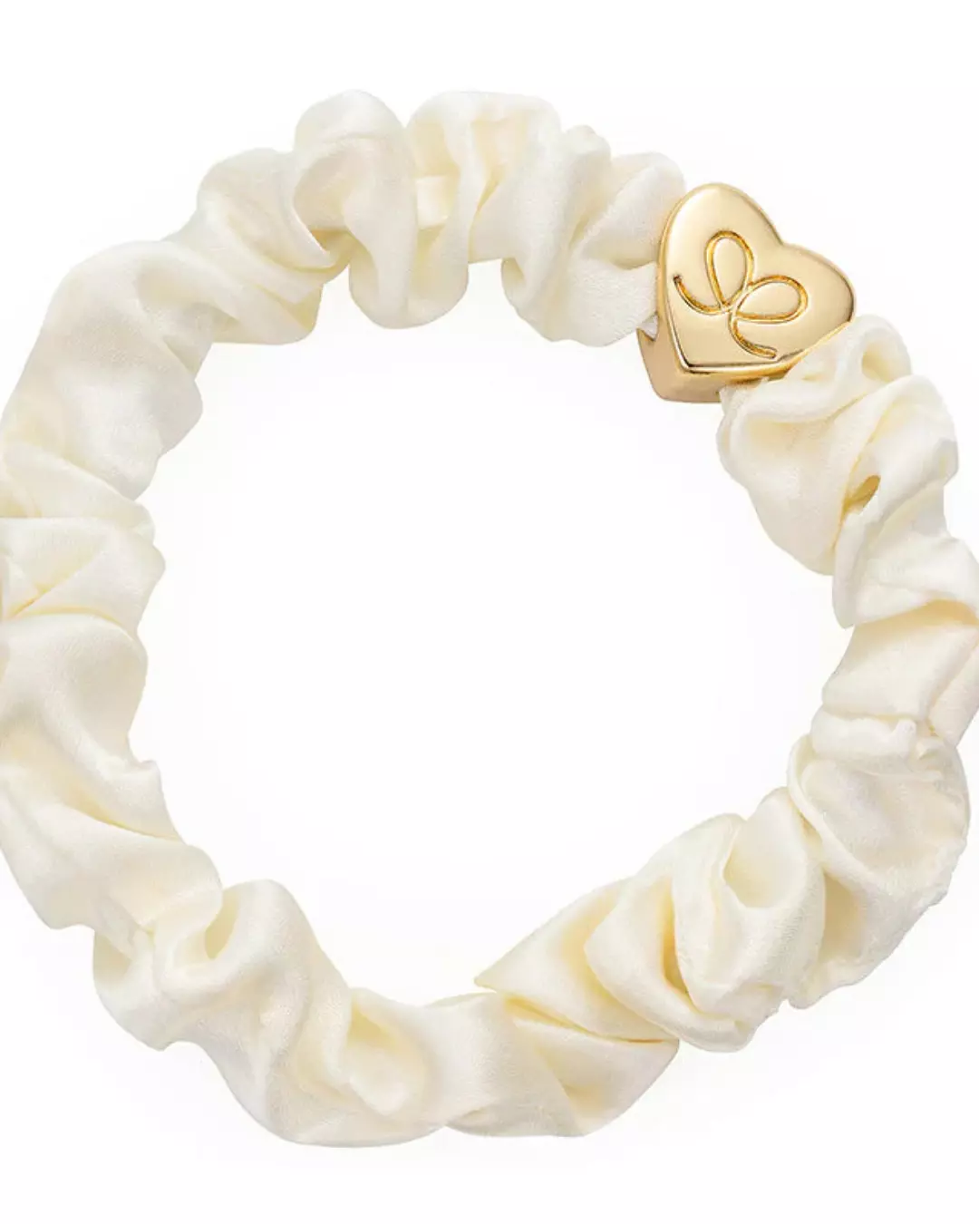 Gold Heart Silk Scrunchie - Cream