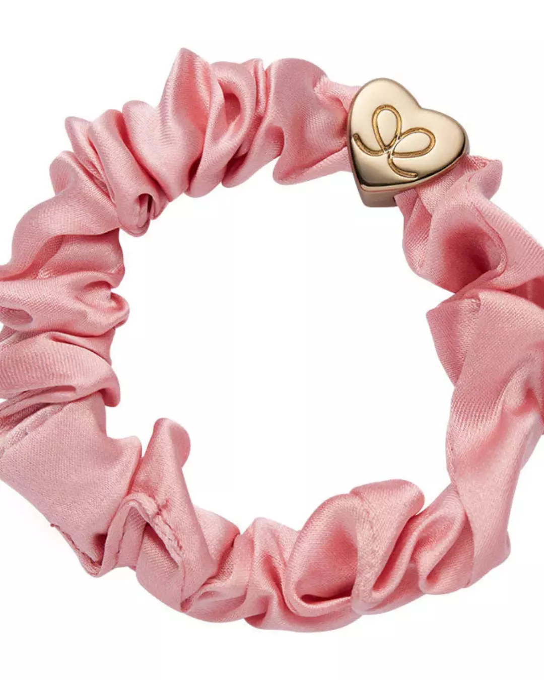 Gold Heart Silk Scrunchie - Rose Tan